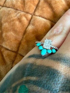 Turquoise Teardrop Accent Ring with Center Stone and Rose Gold Band